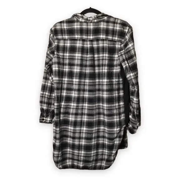 DKNY Black White Plaid Tunic Long Sleeve Top Size Medium Western - Picture 2 of 6